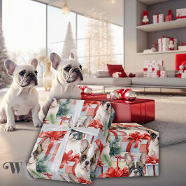 Papel De Presente Festivo Buldogue Francês Puppy Natal