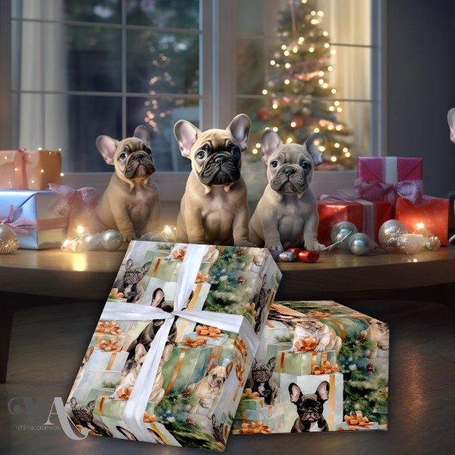 Papel De Presente Festivo Cheer French Bulldog (Criador carregado)