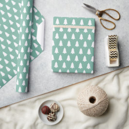 Papel De Presente Festivo Dusty Jade White Christmas Tree