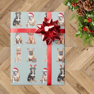 Papel De Presente Festivo Elegante Neve Azul Cachorro Cachorro