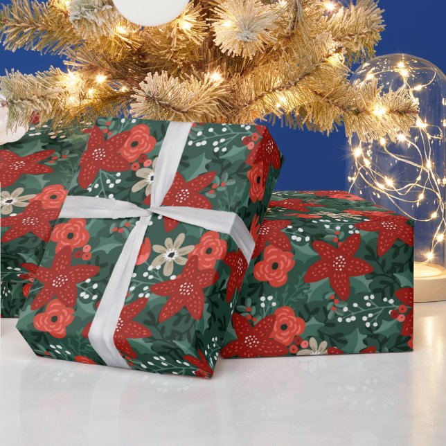 Papel De Presente Festivo Estilizado Padrão Floral Natal (Feriados)