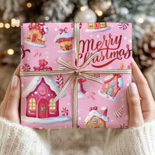 Papel De Presente Festivo Festivo, Rosa, Feliz Natal