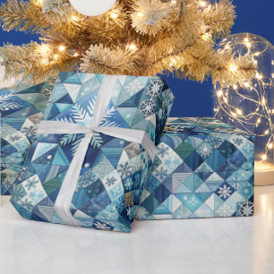 Papel De Presente Festivo flocos de neve azuis de Natal