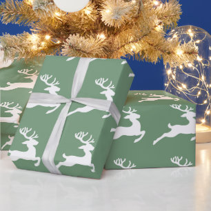 Papel De Presente Festivo Green White Deer Standard