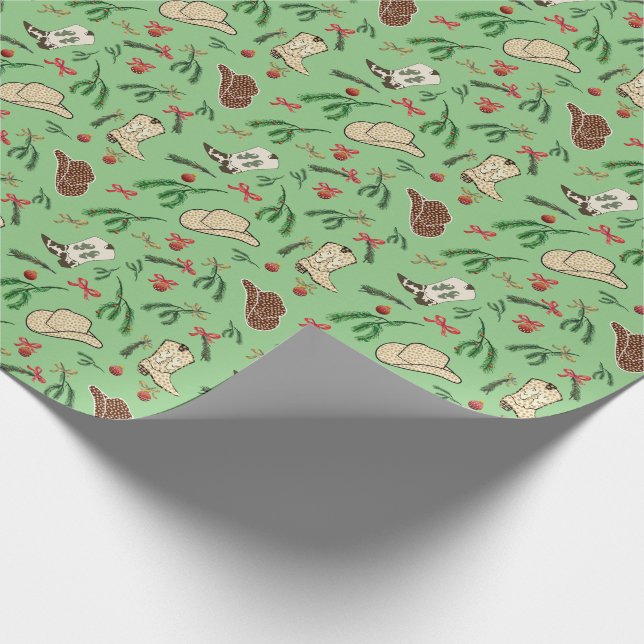 Papel De Presente Festivo Holiday Cowboy Rodeo Pattero Sage (Ponta)