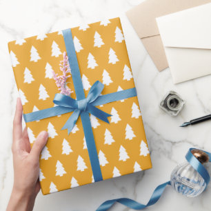 Papel De Presente Festivo Mellow Amarelo Branco Padrão de Árvore d