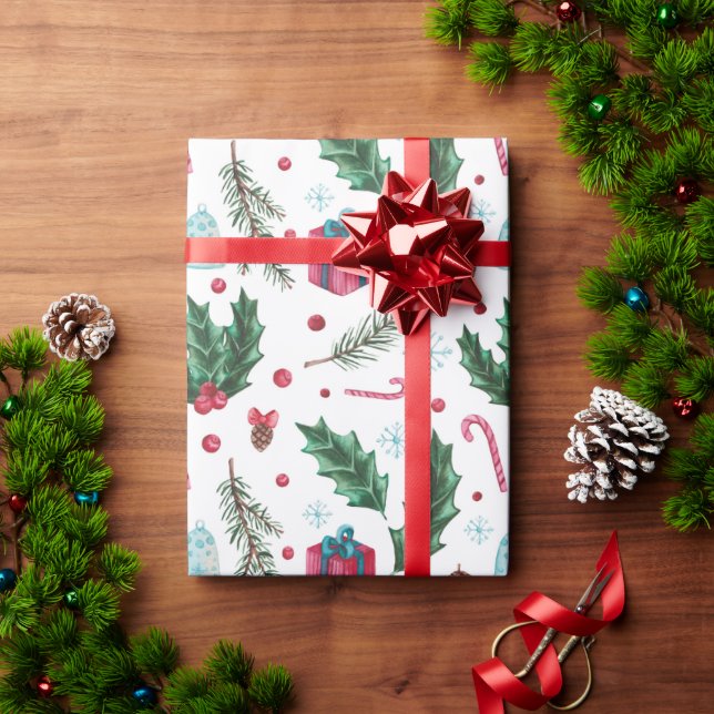 Papel De Presente Festivo Mistletoe Pine Snowflake Natal (Presente de Natal)