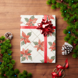 Papel De Presente Festivo Poinsettia e Natal Xadrez