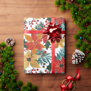 Papel De Presente Festivo Poinsettia Retro Natal
