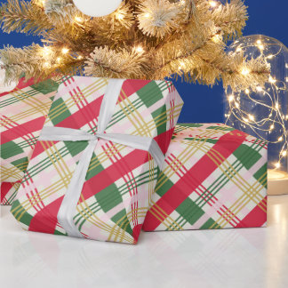 Papel De Presente Festivo Red Green - Natal de Xadrez amarela