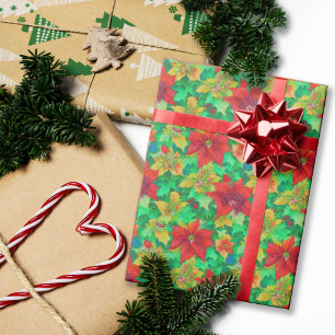 Papel De Presente Festivo Red Poinsettia Floral