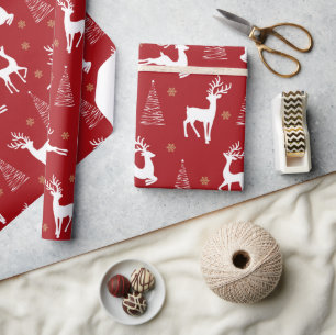 Papel De Presente Festivo Red Reindet Natal Feriado