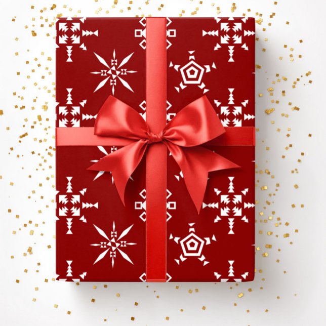 Papel De Presente Festivo Red Snowflakes Natal (Festive Red Snowflakes Christmas Wrapping Paper)