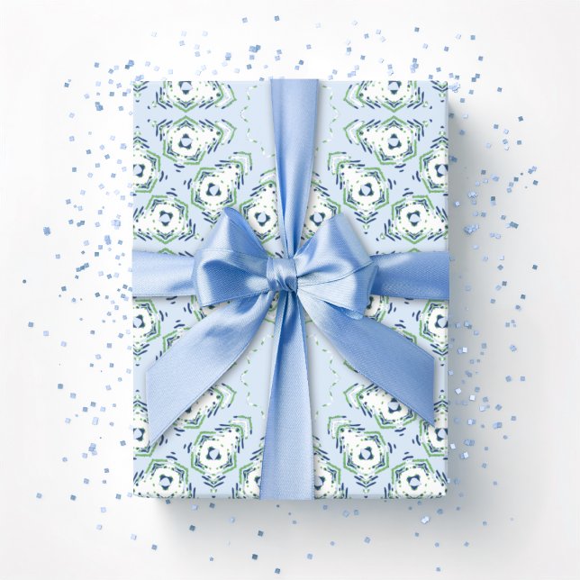 Papel De Presente Fez Starburst Trellis em Ardósia e Verde (Criador carregado)