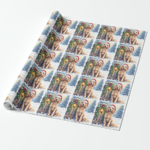 Papel De Presente Field Spaniel Cerca Nevada Chapéu de Papai Noel Ar