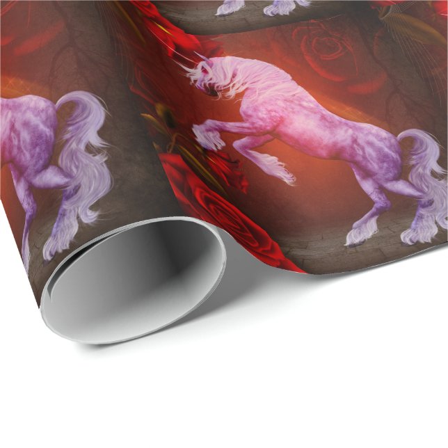 Papel De Presente Fiery Unicorn Cavalo E Rosa Animal (Ponta do rolo)