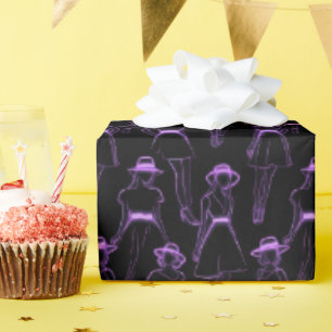 Papel De Presente Figuras da Linha de Moda Roxa Neon em Preto