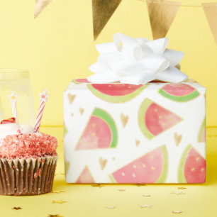 Papel De Presente Filas de Watermelon de Verão e Dourado padrão card