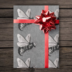 Papel De Presente Fileiras de abelhas góticas assustadoras caveiras