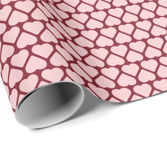 Papel De Presente Fileiras Simples de Pequenos Corações Rosas em Ver (Ponta do rolo)