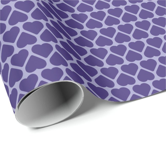 Papel De Presente Fileiras Simples de Pequenos Corações Roxos em Lav (Ponta do rolo)