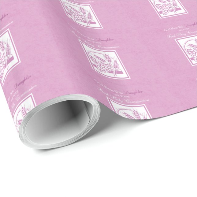 Papel De Presente Filha Primeira Comunhão, Rosa (Ponta do rolo)