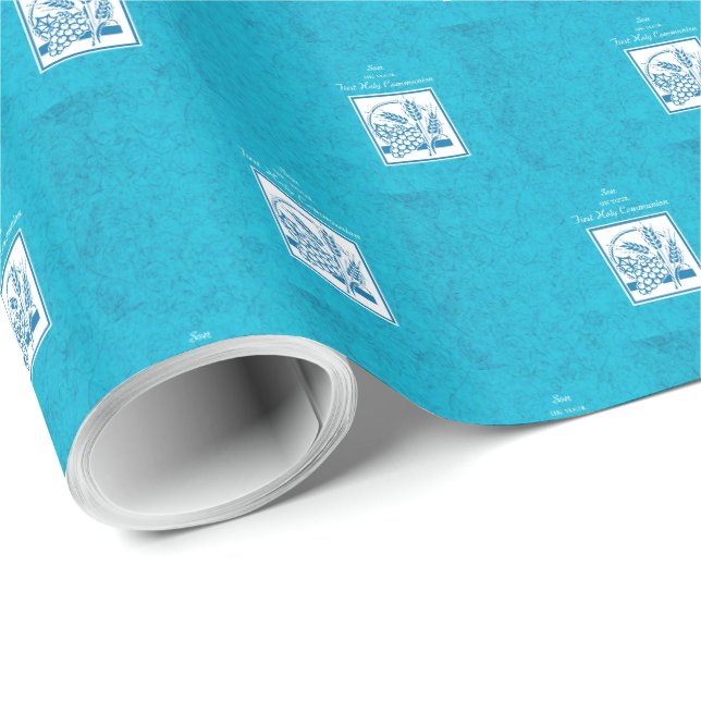 Papel De Presente Filho, Primeira Comunhão, Trigo, Uvas Azuis (Ponta do rolo)
