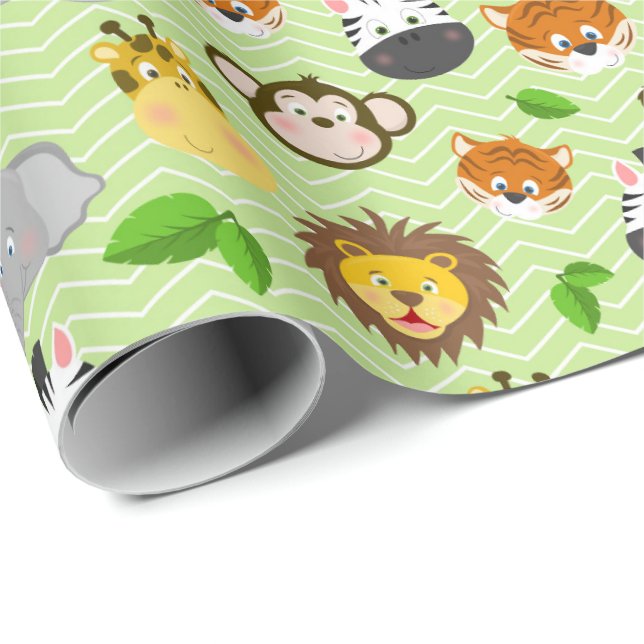 Papel De Presente Filhos bonitos animais da selva trilhados (Ponta do rolo)