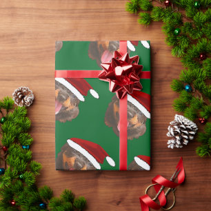 Papel De Presente Filhote de Rottweiler Fofo Usando Chapéu de Natal