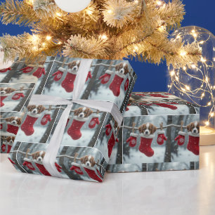 Papel De Presente Filhote de São Bernardo em Meia de Natal
