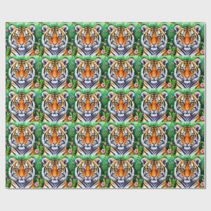 Papel De Presente Filhote de tigre botânico ousado