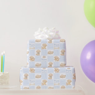 Papel De Presente Filhote fofo pastel azul bege aniversário feliz