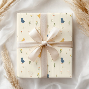Papel De Presente Filhotes de Azul e Amarelo Pastel Fofos