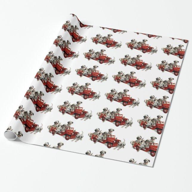 Papel De Presente Filhotes de cachorro Dalmatian com carro de (Desenrolado)