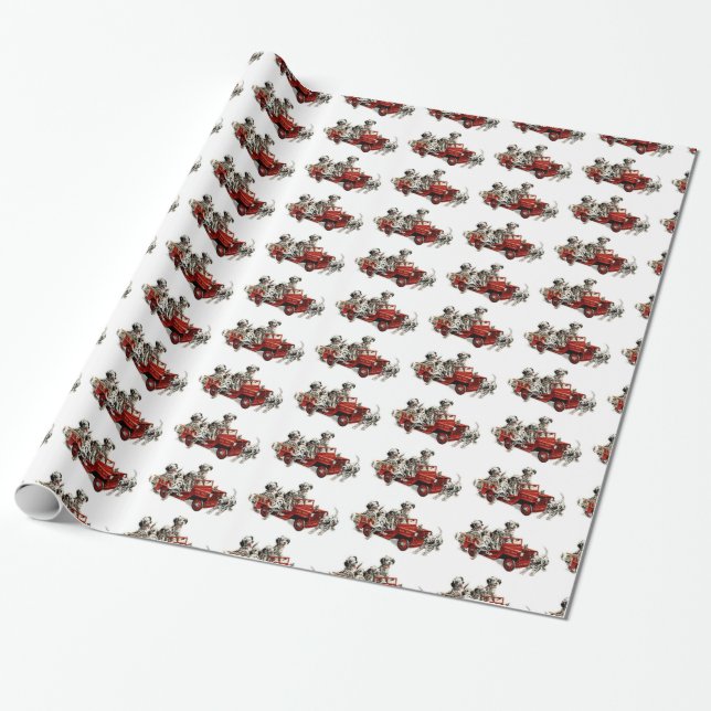 Papel De Presente Filhotes de cachorro Dalmatian com um carro de (Desenrolado)