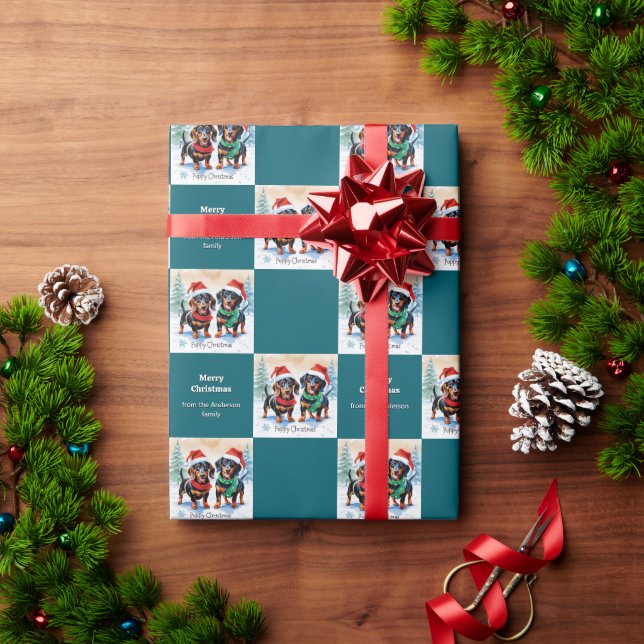 Papel De Presente Filhotes de Dachshund Fofos no Natal de Cachorrinh (Presente de Natal)