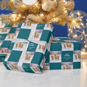Papel De Presente Filhotes de Retriever Dourado na Neve Natal Fofo