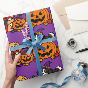 Papel De Presente Filhotes e Abóboras de Halloween Grande