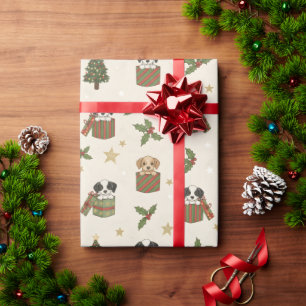 Papel De Presente Filhotes Marrom e Preto e Branco Padrão de Natal