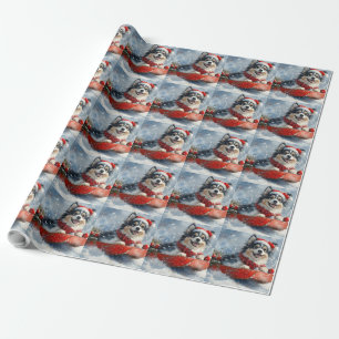 Papel De Presente Finnish Lapphund no Trenó Deixe Nevar Natal