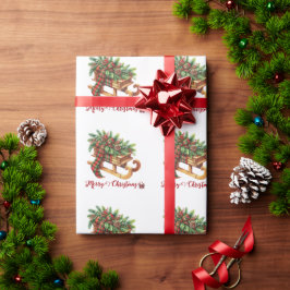 Papel De Presente Fios de madeira trenós verdes e Xadrezes vermelha