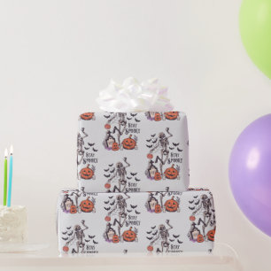 Papel De Presente Fique Assustador Cemitério Esqueleto Cinza Hallowe