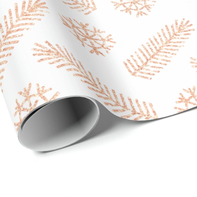 Papel De Presente Fir Snowflakes Rosa Rosa Rosa Dourada Feriados de  (Ponta do rolo)