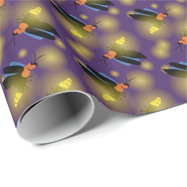 Papel De Presente Fireflies Graphic on Purple (Ponta do rolo)