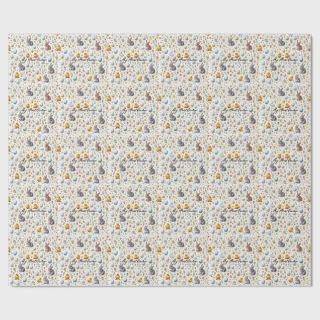Papel De Presente First Easter Wrapping Paper – Cute Bunnies, Chicks (Aberto)