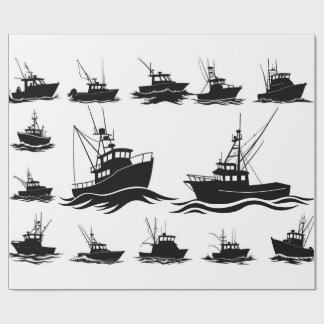 Papel De Presente Fishing Boat Silhouette Pattern Wrapping Paper
