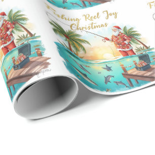 Papel De Presente Fishing Reel Joy Natal com o Papai Noel Feriado