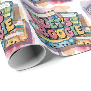 Papel De Presente Fita Cassete Retrô Vamos Boogie Aniversário de Adu