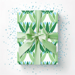 Papel De Presente Fita de Lótus em Verde e Água