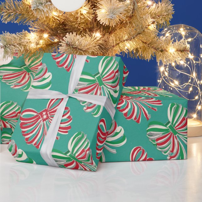 Papel De Presente Fita de Natal Clássica Vermelha e Verde  (Feriados)